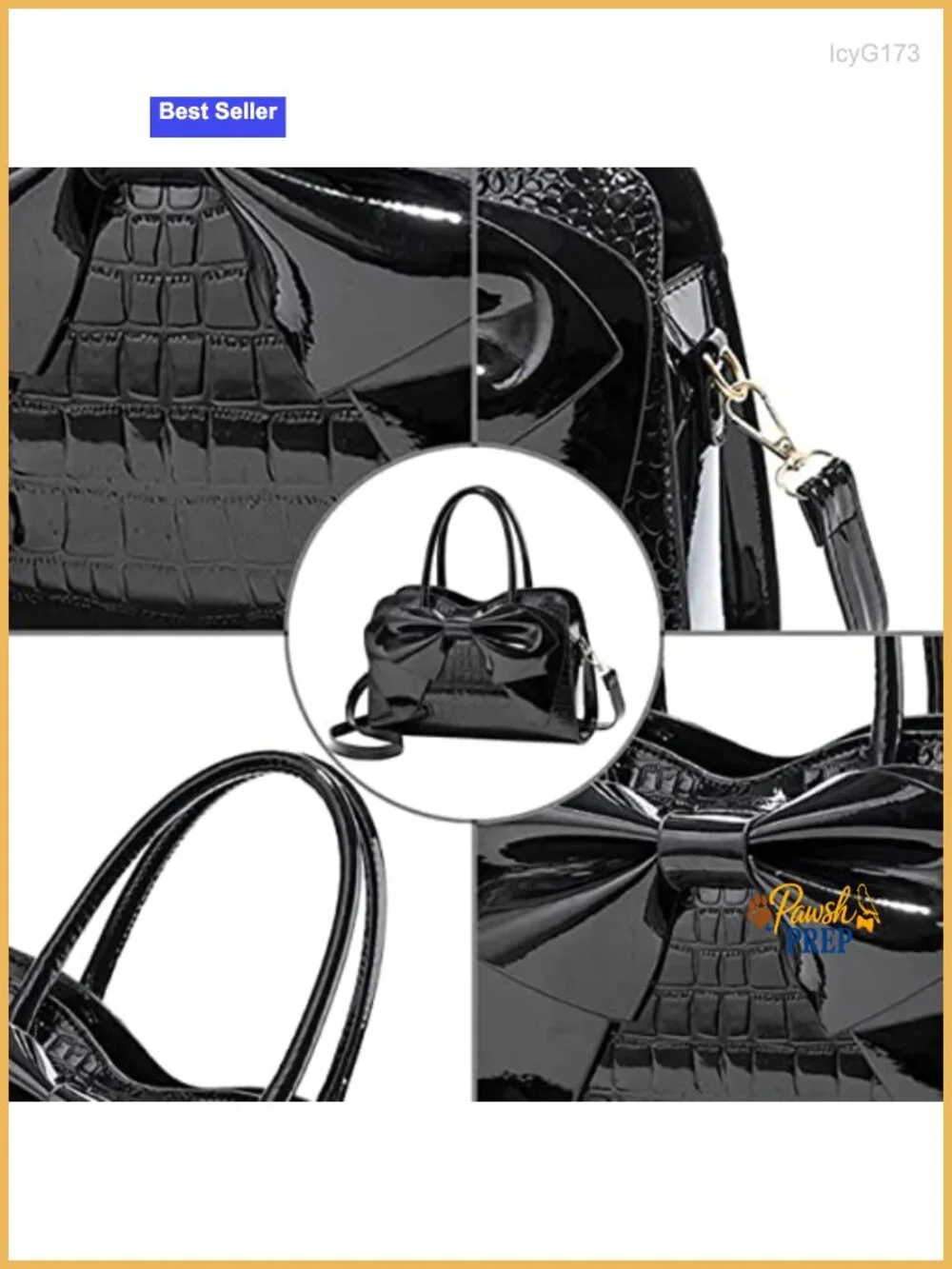 Shiny Patent Leather Bowknot Satchel Handbag Top-Handle Tote